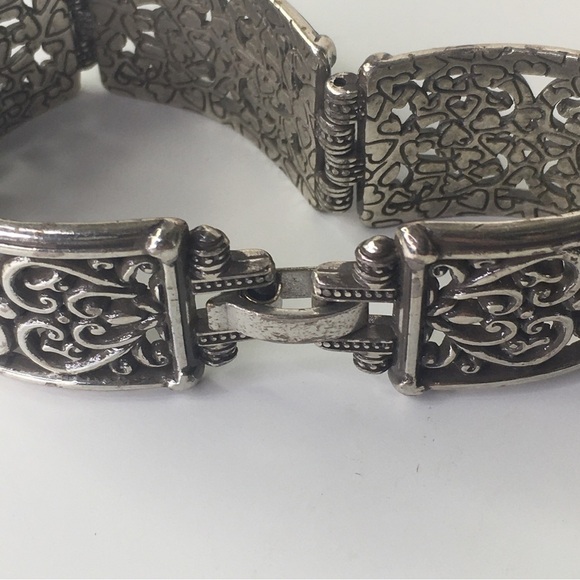 Brighton Vintage "Berkeley" Scroll Link Bracelet Silver Plate Retired Hearts - Picture 3 of 13